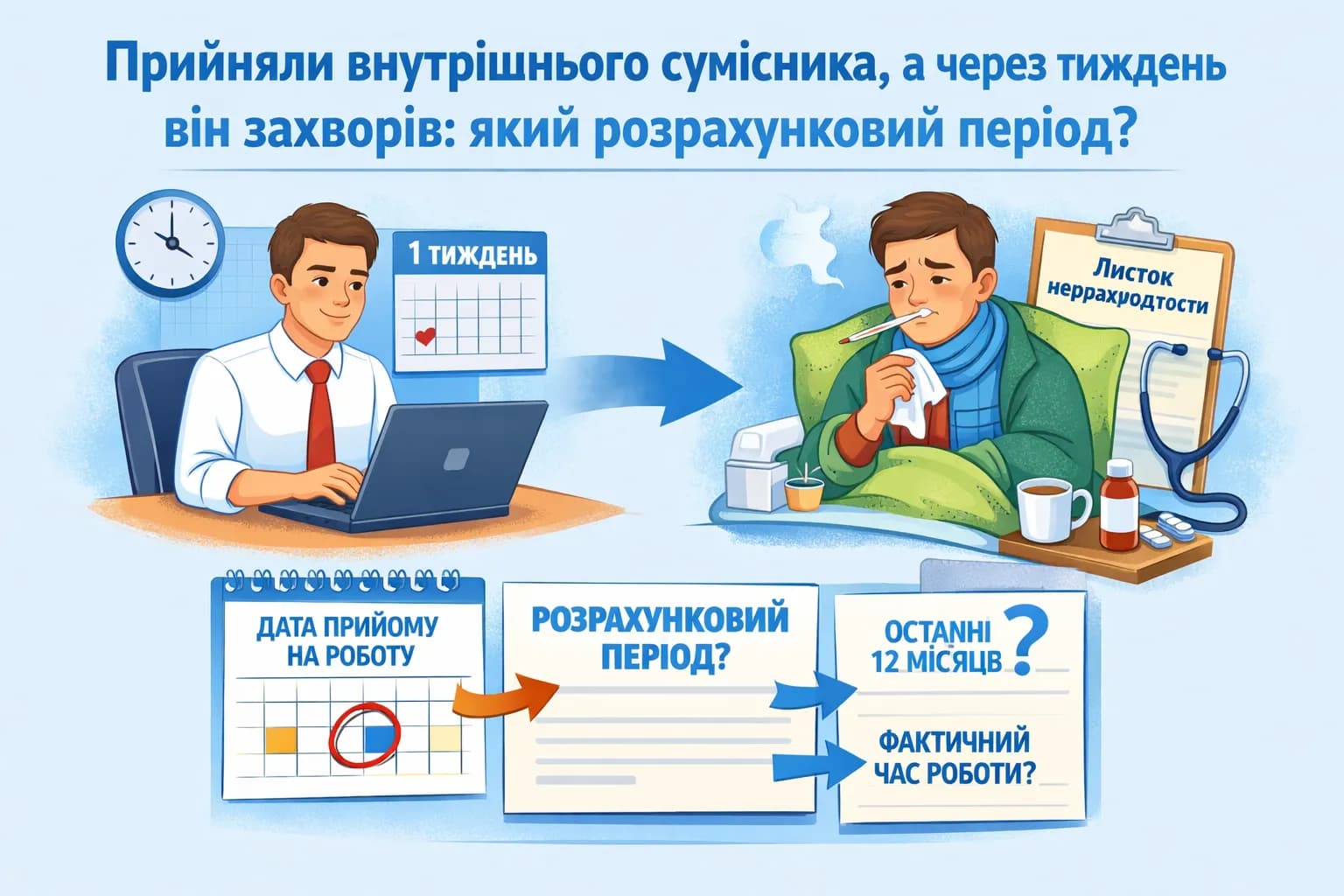 Прийняли внутрішнього сумісника, а через тиждень він захворів: який розрахунковий період?