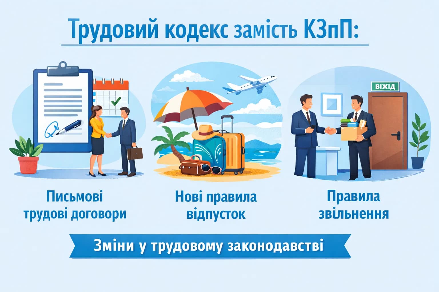 Трудовий кодекс замість КЗпП: письмові договори, нові правила відпусток і звільнення