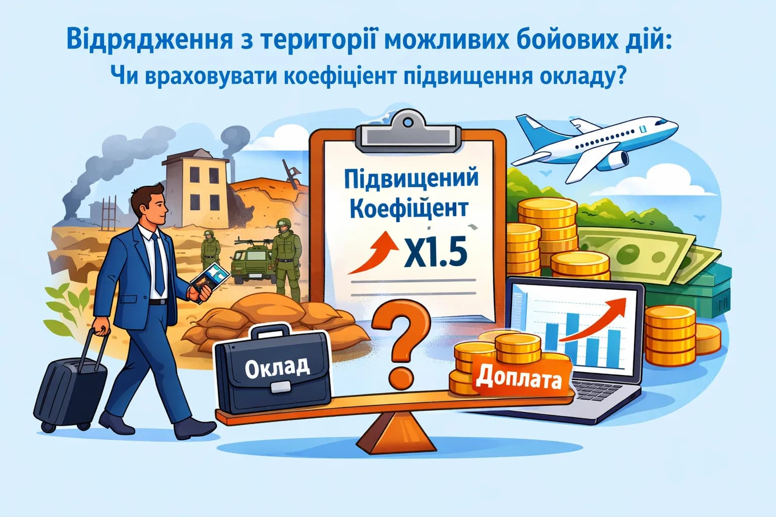 Відрядження з  території можливих бойових дій: чи враховувати коефіцієнт підвищення окладу?