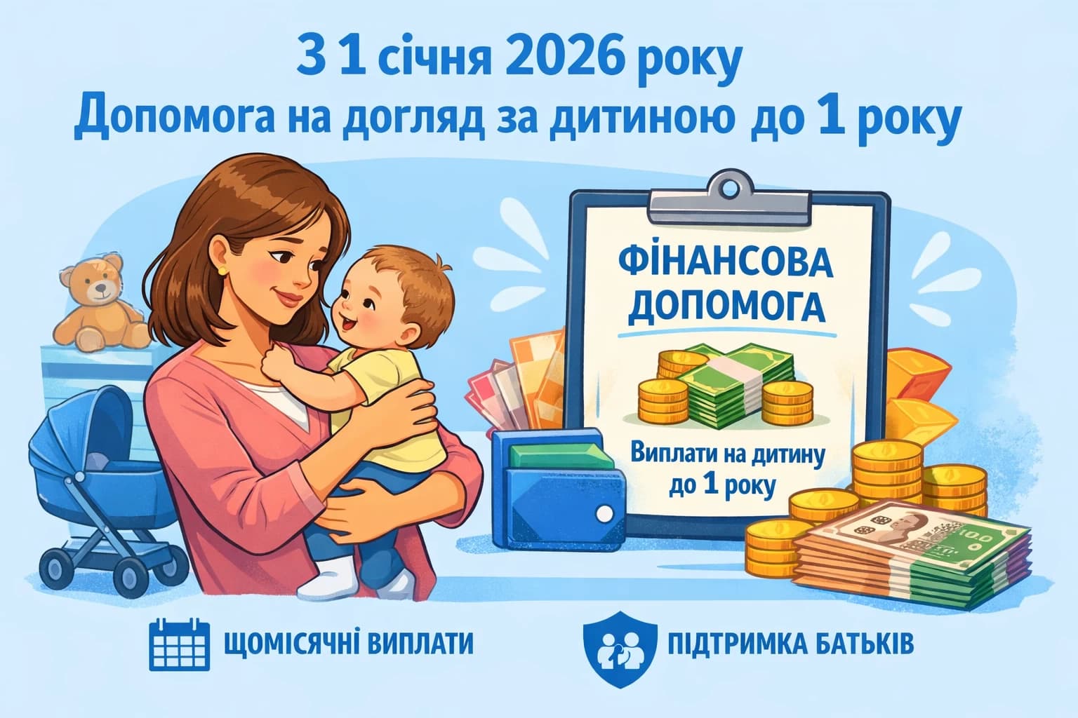 З 1 січня 2026 року запроваджено допомогу для догляду за дитиною до одного року