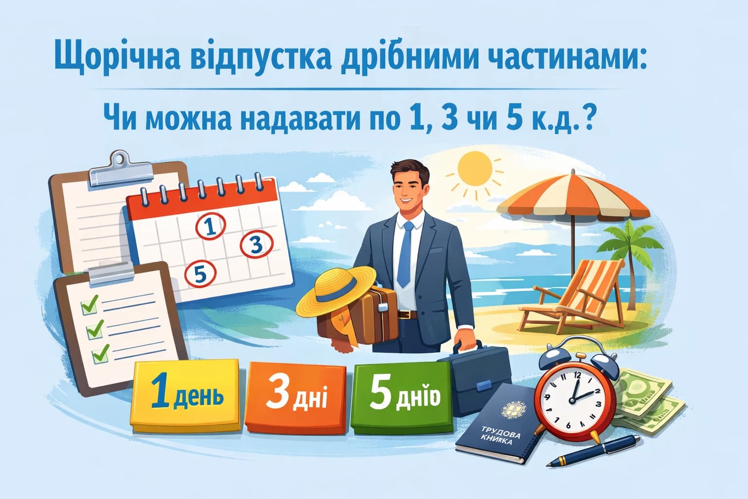 Щорічна відпустка дрібними частинами: чи можна надавати по 1, 3 чи 5 к.д.?