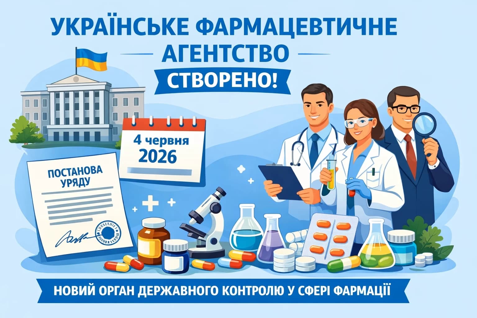 4 червня 2026 року Кабінет Міністрів України ухвалив постанову про утворення Українського фармацевтичного агентства (Укрфармагентства) – нового органу державного контролю у фармацевтичній галузі.
