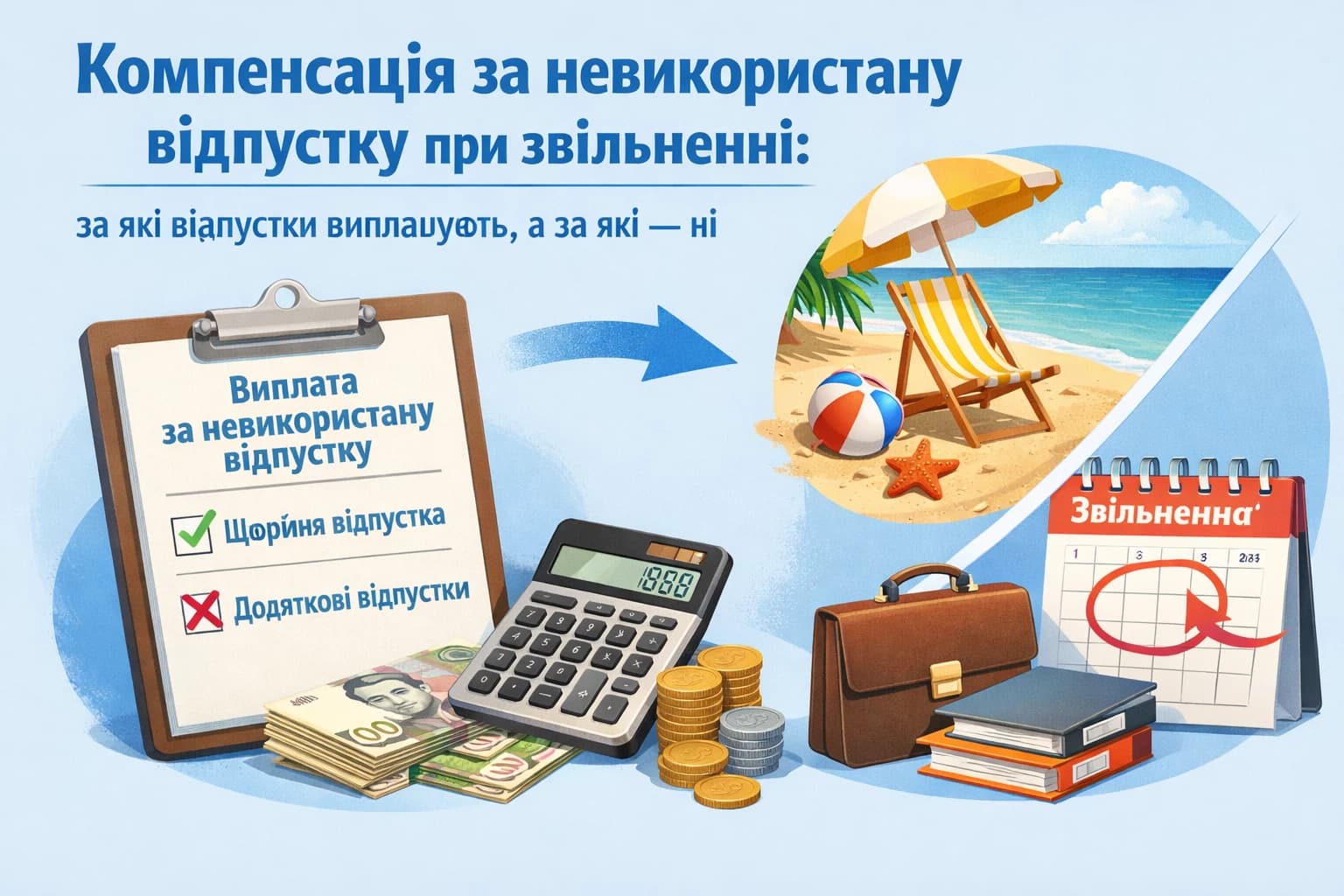 Компенсація за невикористану відпустку при звільненні: за які відпустки виплачують, а за які — ні