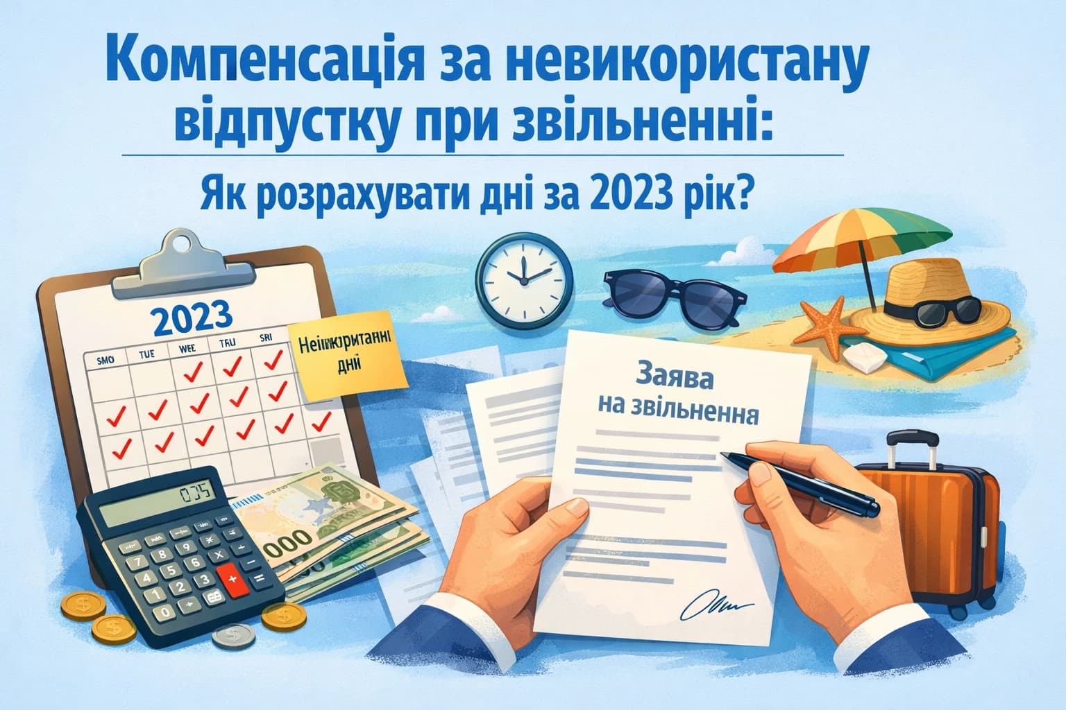 Як розрахувати компенсацію за невикористану відпустку при звільненні, якщо залишилися дні за 2023 рік