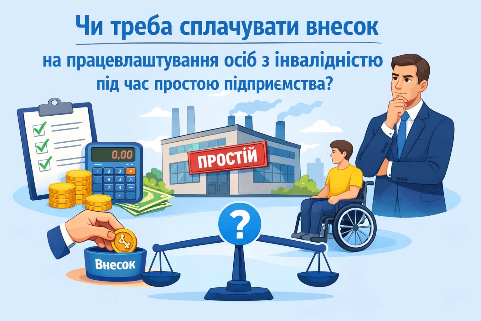 Чи потрібно сплачувати внесок на підтримку працевлаштування осіб з інвалідністю під час простою підприємства
