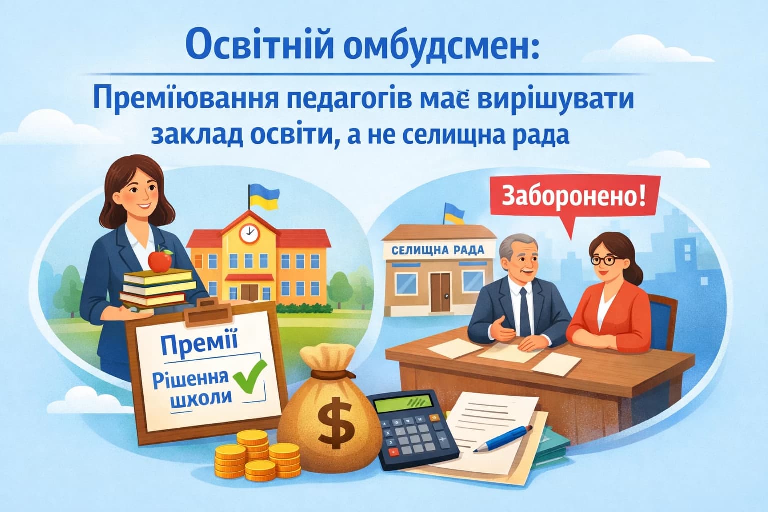 Освітній омбудсмен: питання преміювання педагогів має вирішувати заклад освіти, а не селищна рада