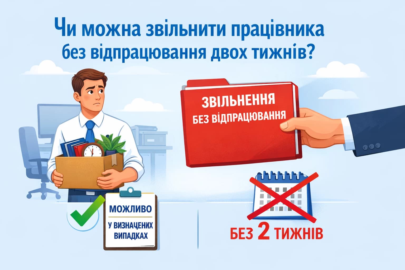 Чи можна звільнити працівника без відпрацювання двох тижнів