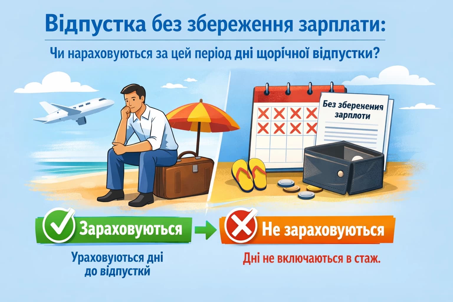 Відпустка без збереження зарплати: чи нараховуються за цей період дні щорічної відпустки