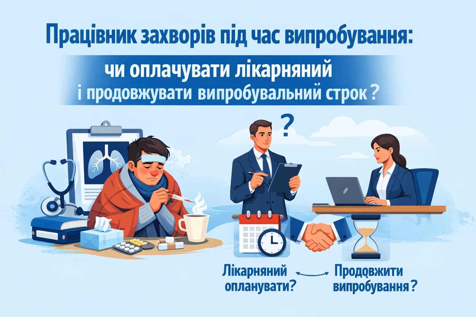 Працівник захворів під час випробування: чи оплачувати лікарняний і чи продовжувати строк випробування?