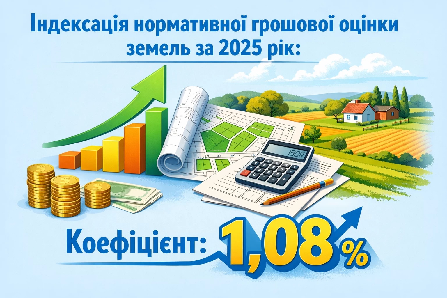 Індексація нормативної грошової оцінки земель за 2025 рік: коефіцієнт 1,08