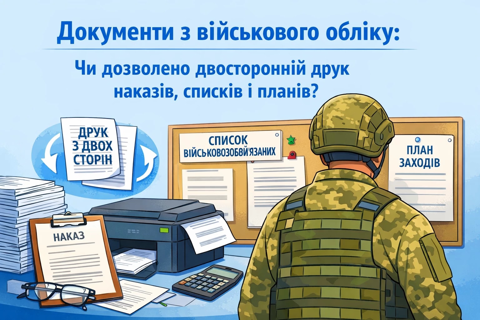 Документи з військового обліку: чи дозволено двосторонній друк наказів, списків і планів?