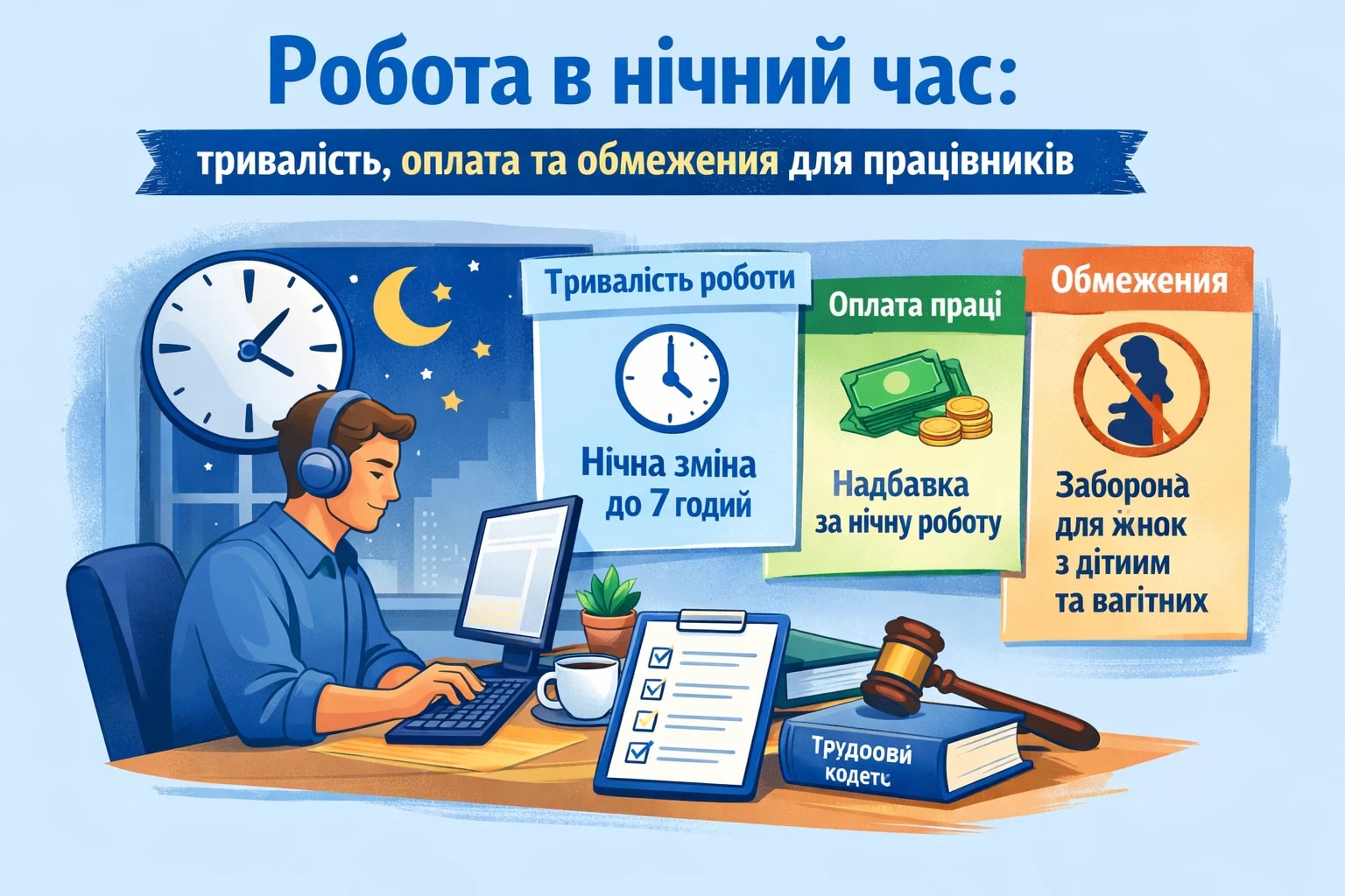 Робота в нічний час: тривалість, оплата та обмеження для працівників