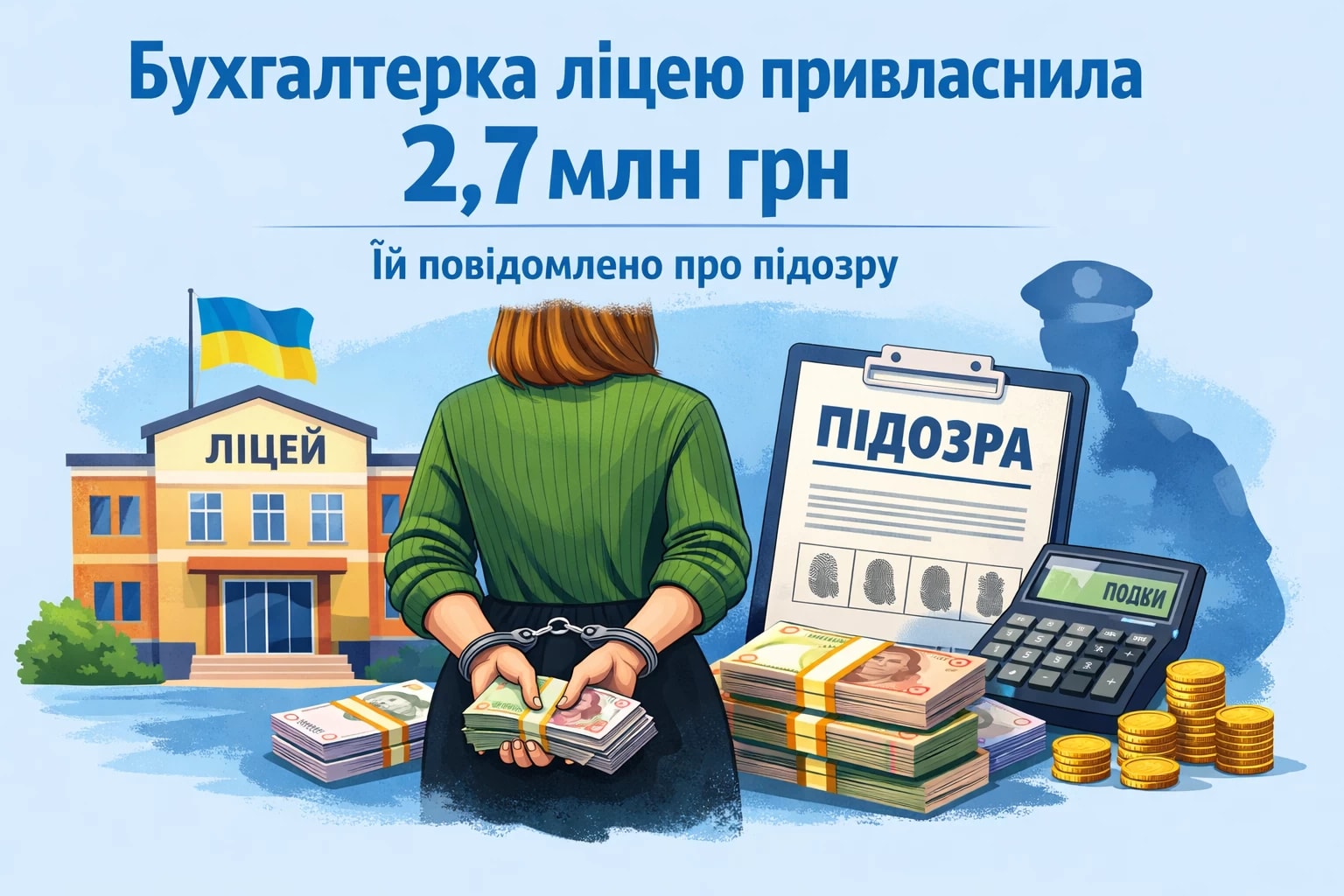 Бухгалтерка ліцею на Вінниччині привласнила 2,7 млн грн. Їй повідомлено про підозру 