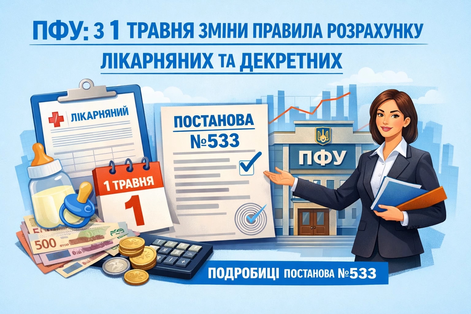 ПФУ: З 1 травня змінили правила розрахунку лікарняних та декретних: що передбачає постанова №533