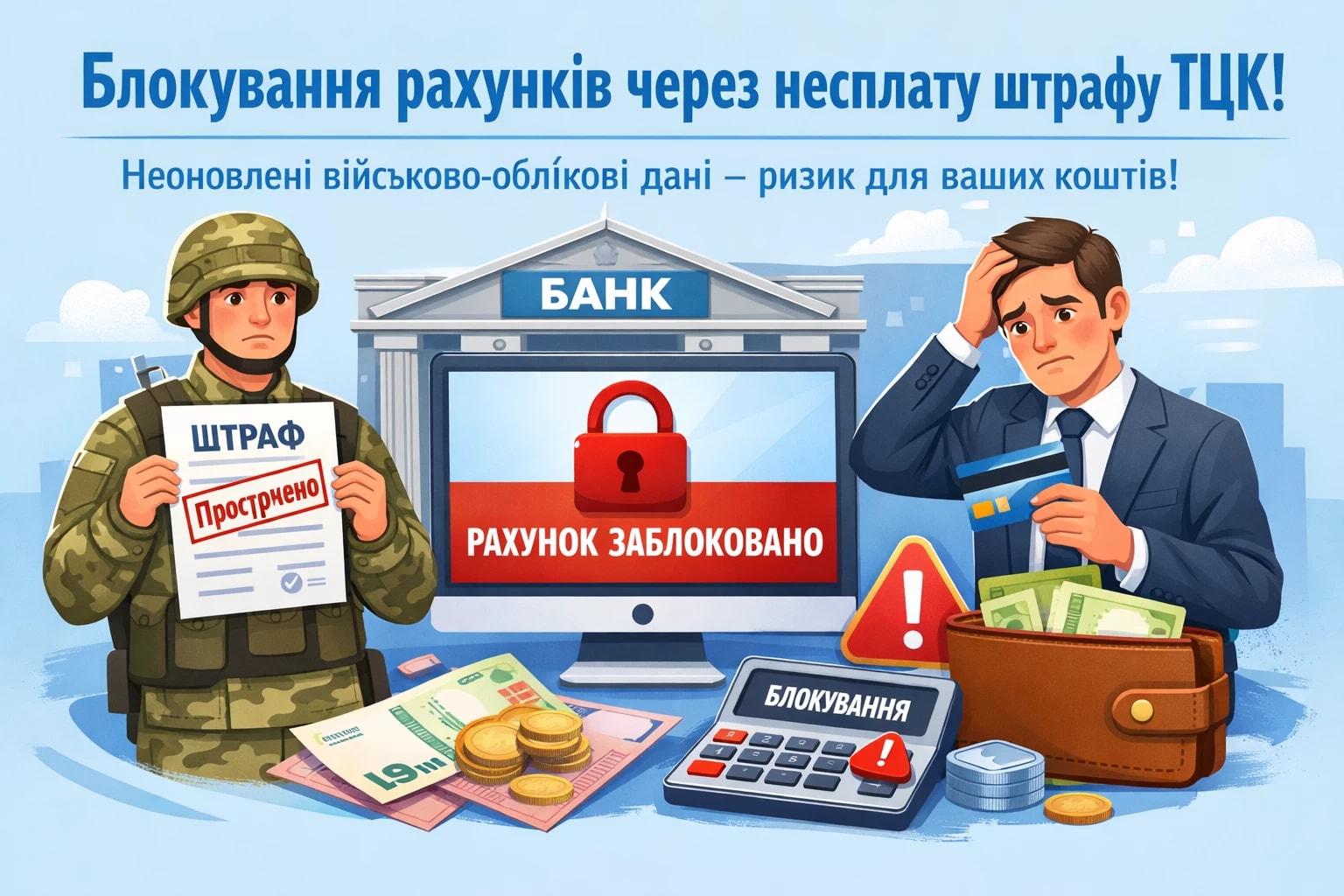 Несплати штрафу ТЦК за неоновлення військово-облікових даних можуть бути підставою для блокування банківських рахунків.