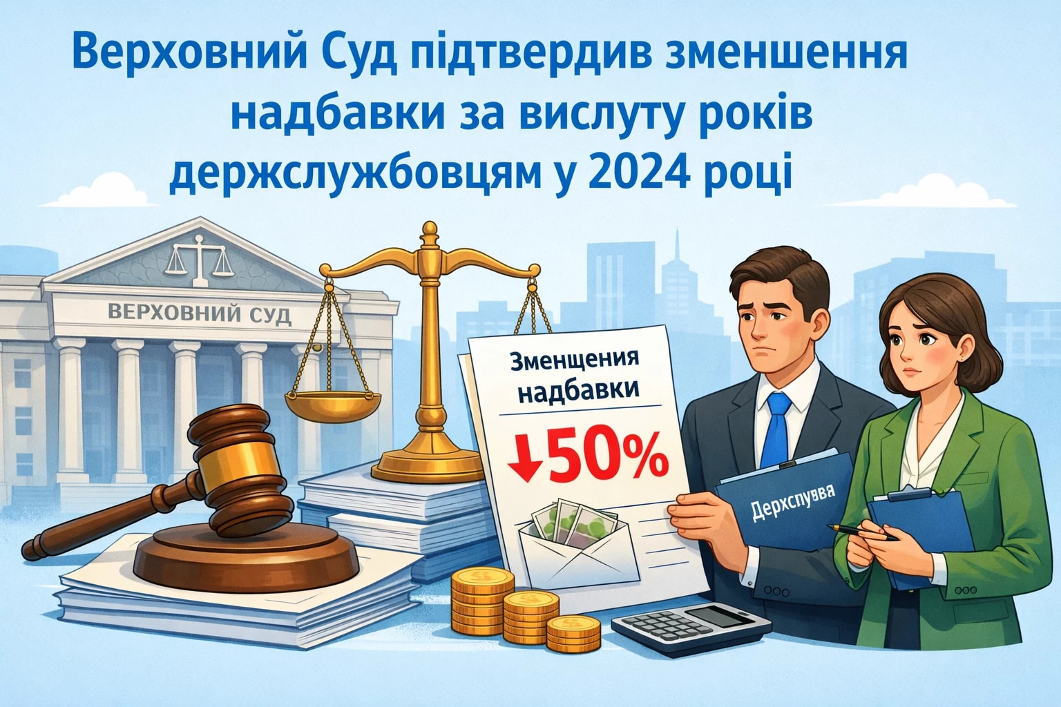 Верховний Суд підтвердив законність зменшення надбавки за вислугу років держслужбовцям у 2024 році
