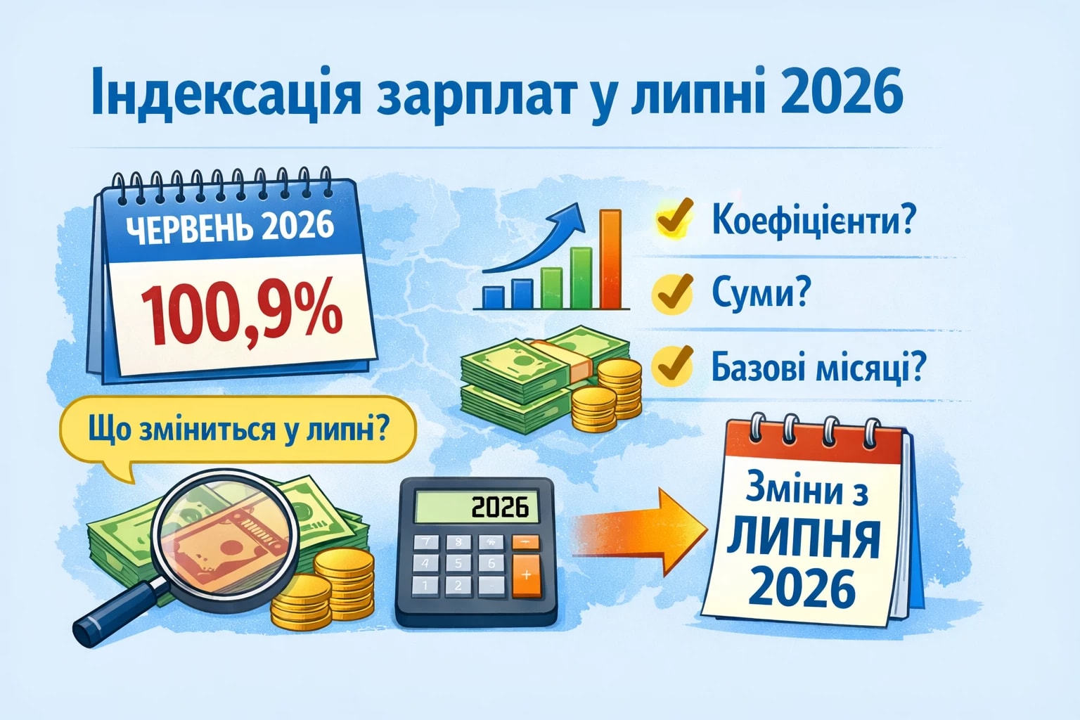 9 червня 2026 року Держстат повідомив, що індекс інфляції у травні становить 100,9%. Для нас із вами цей показник важливий з точки зору індексації зарплати у липні поточного року. Чи зміняться коефіцієнти, суми та базові місяці порівняно із червнем?