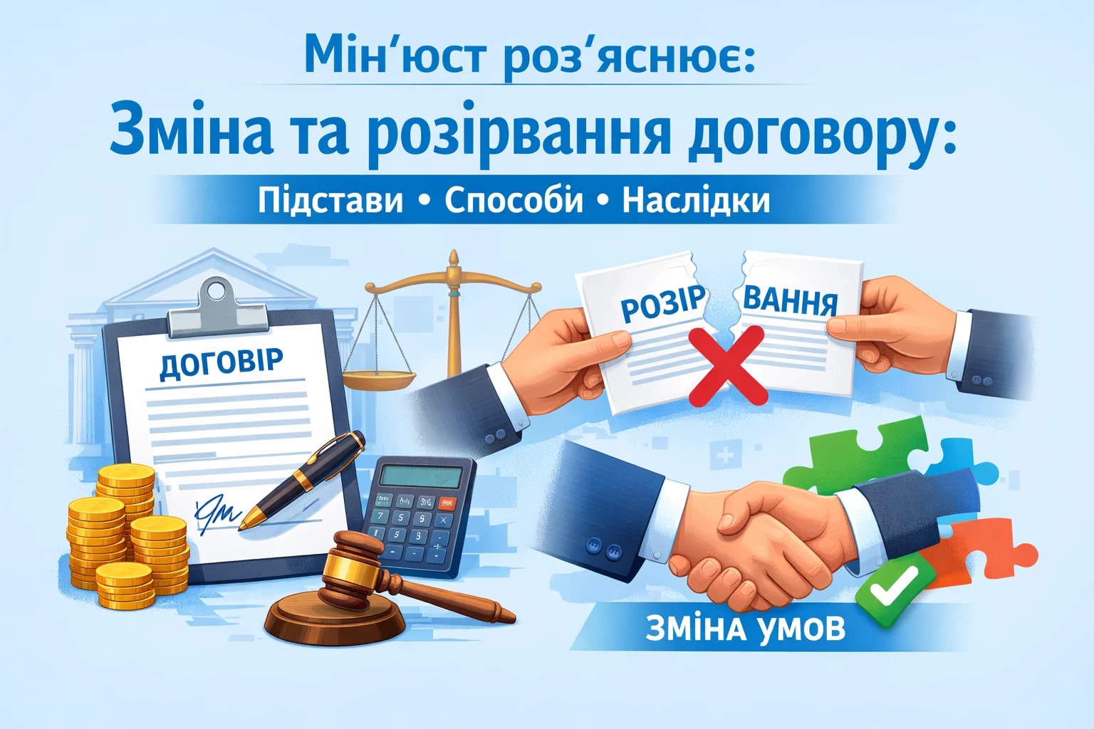 Мін’юст роз’яснює: Зміна та розірвання договору – підстави, способи, наслідки