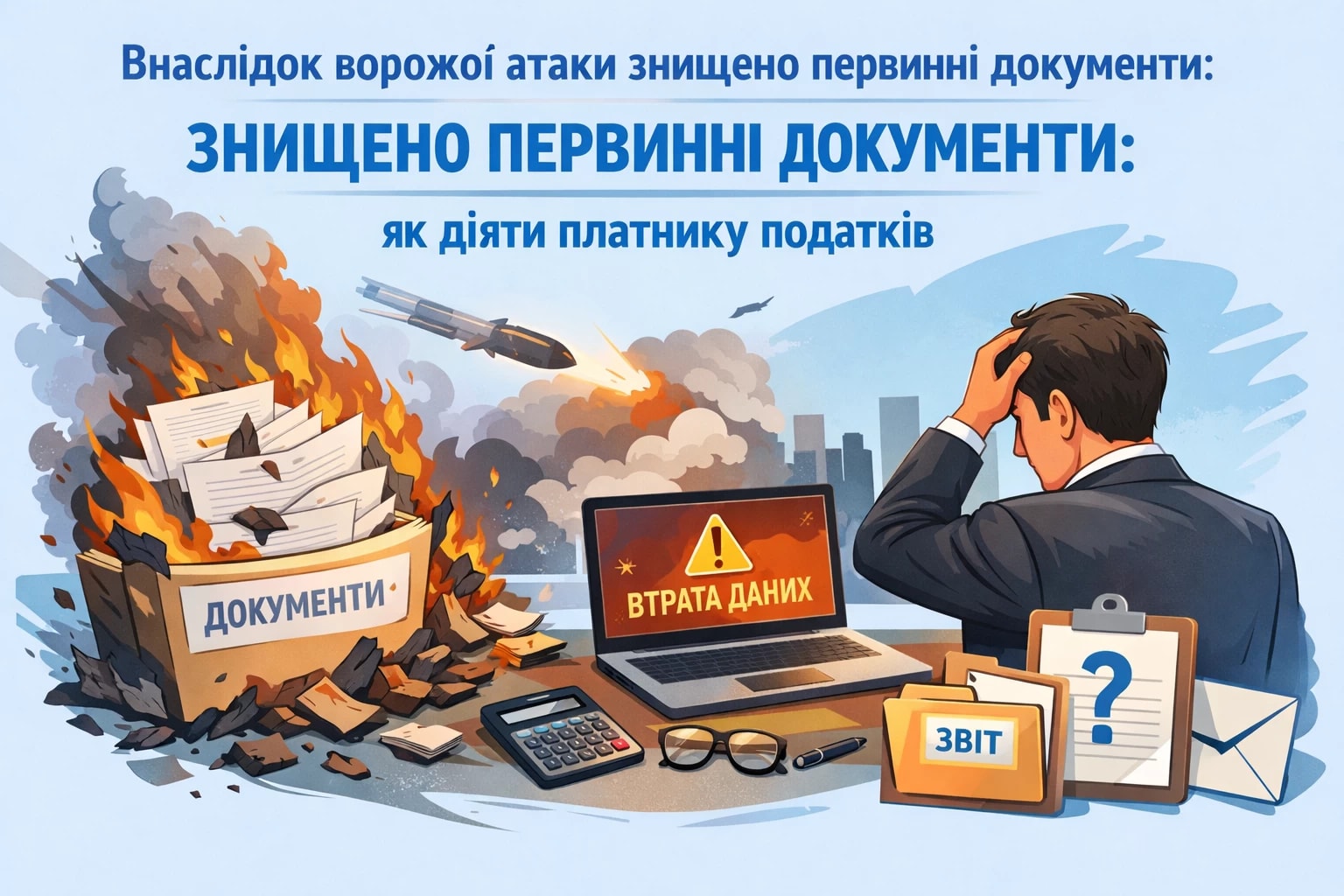Внаслідок ворожої атаки знищено первинні документи: як діяти платнику податків