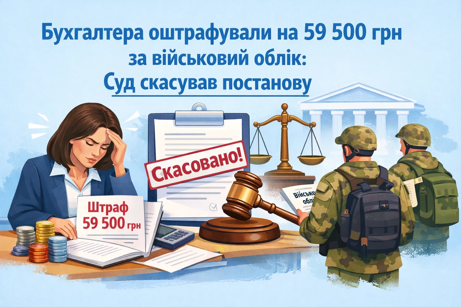 Бухгалтера оштрафували на 59 500 грн за військовий облік: суд скасував постанову
