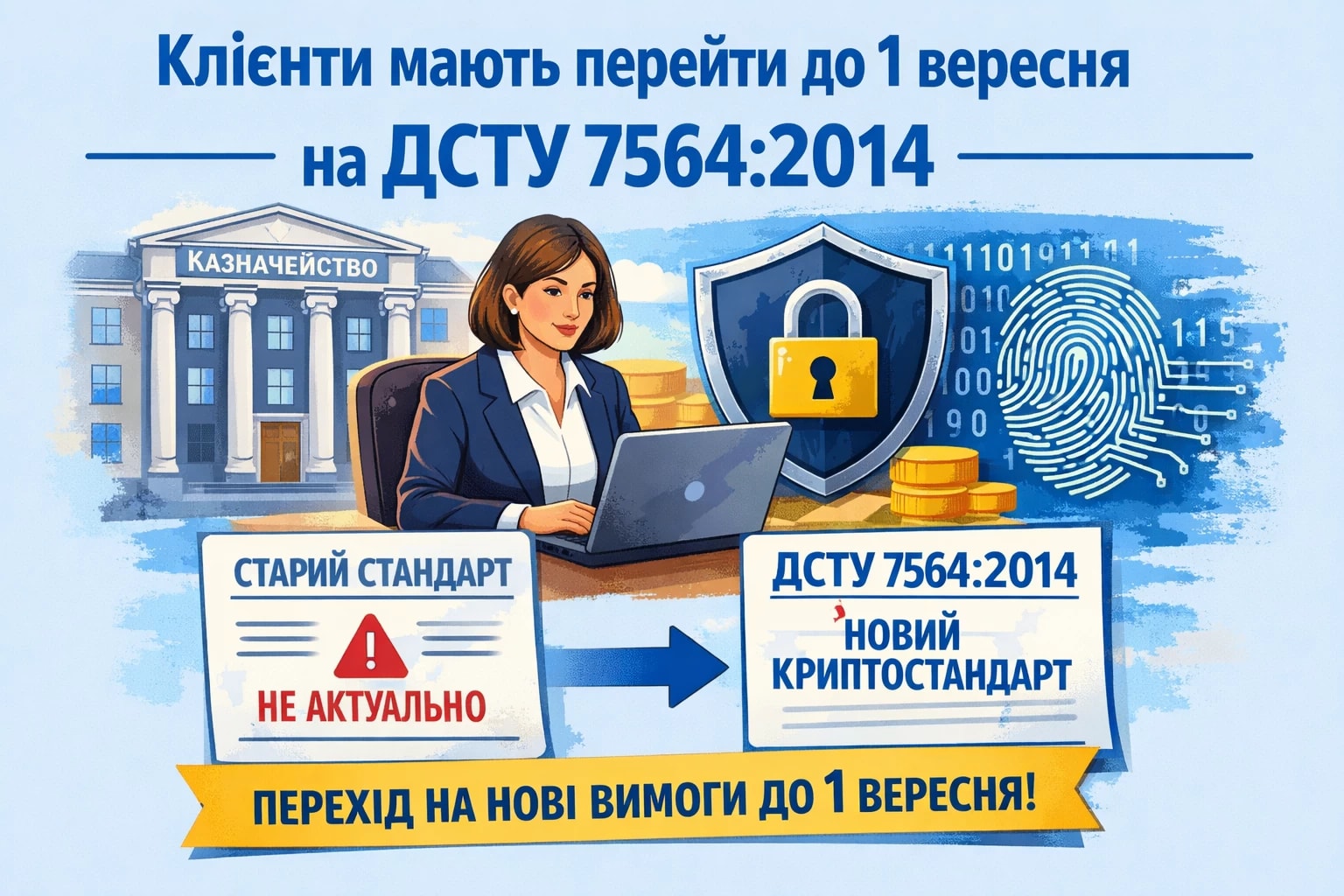 Казначейство зобов'язало клієнтів до 1 вересня перейти на підтримку ДСТУ 7564:2014