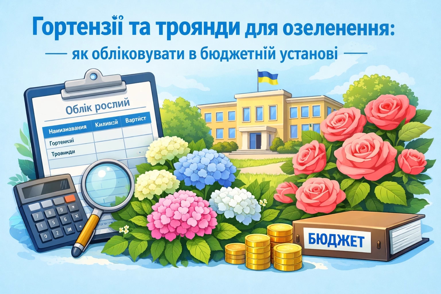 Гортензії та троянди для озеленення: як обліковувати в бюджетній установі