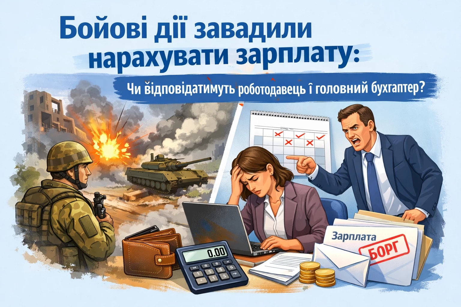 Бойові дії завадили нарахувати зарплату: чи відповідатимуть роботодавець і головний бухгалтер