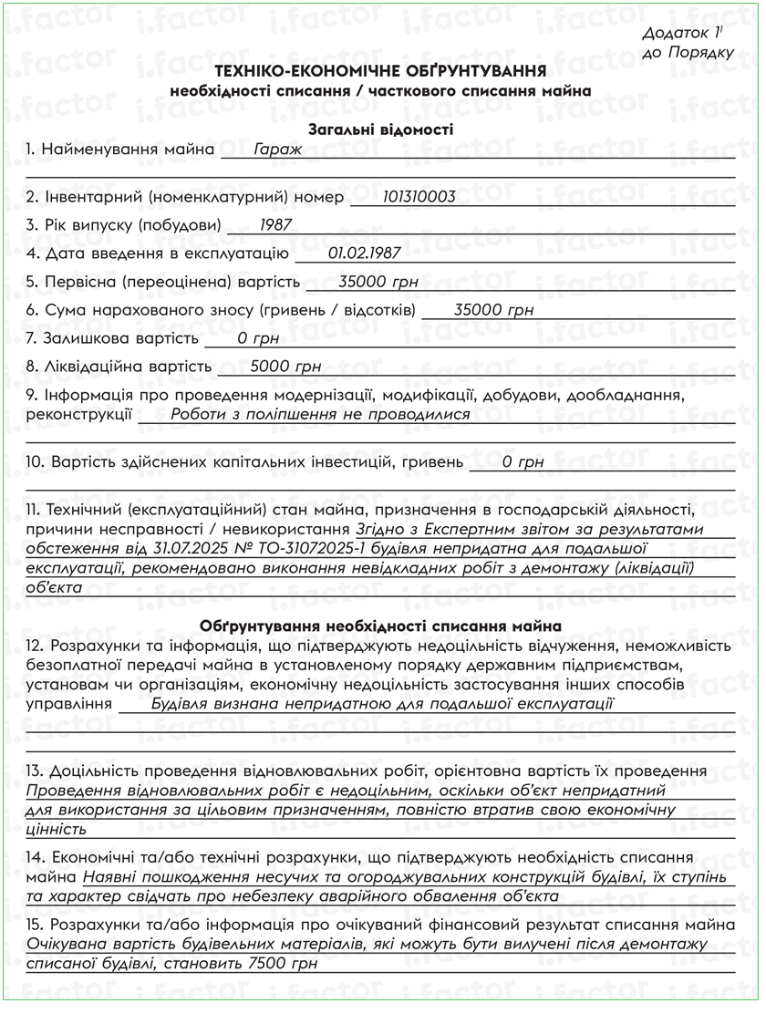 Зразок заповнення ТЕО