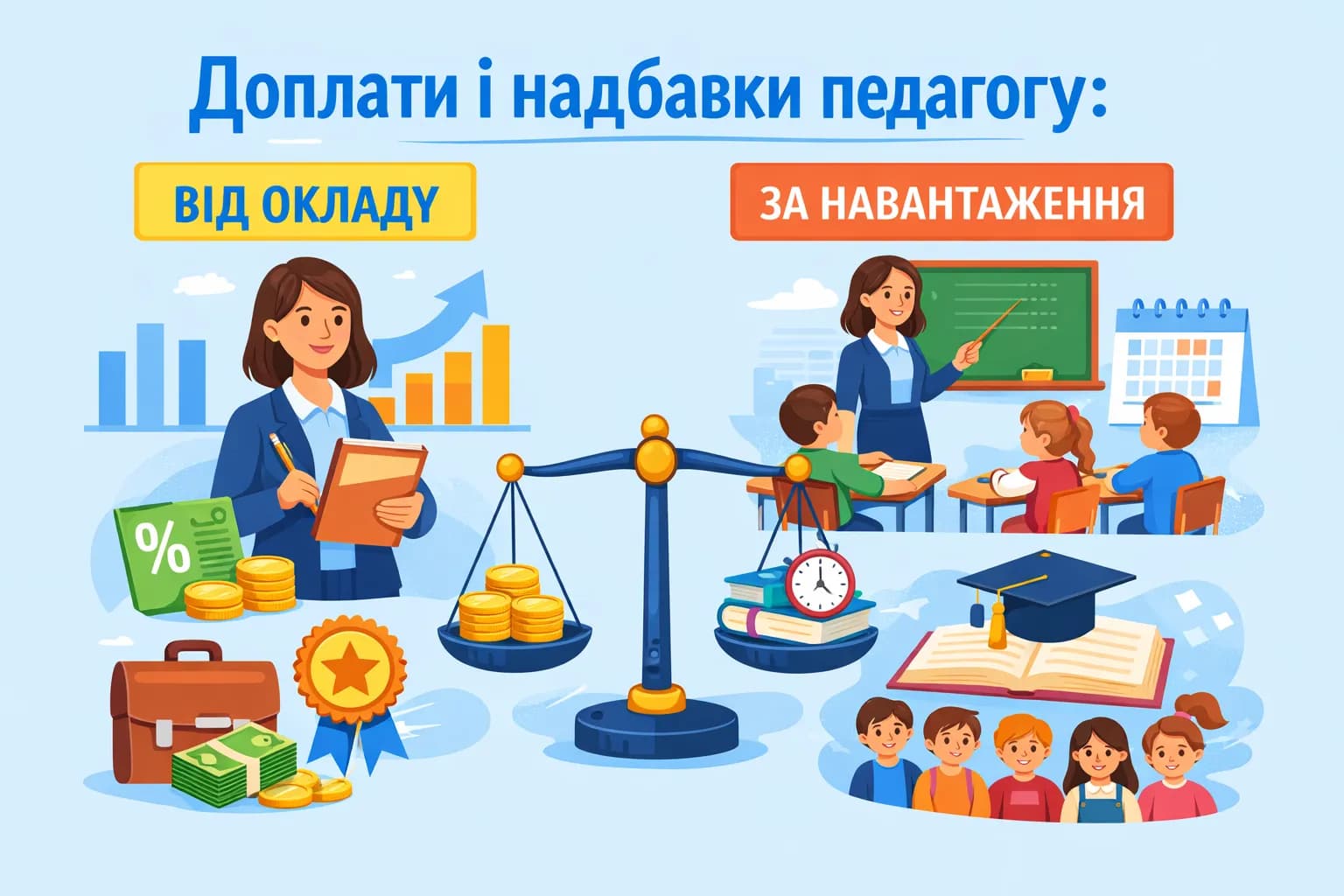 Доплати і надбавки педагогу: які від окладу, а які – з урахуванням навантаження