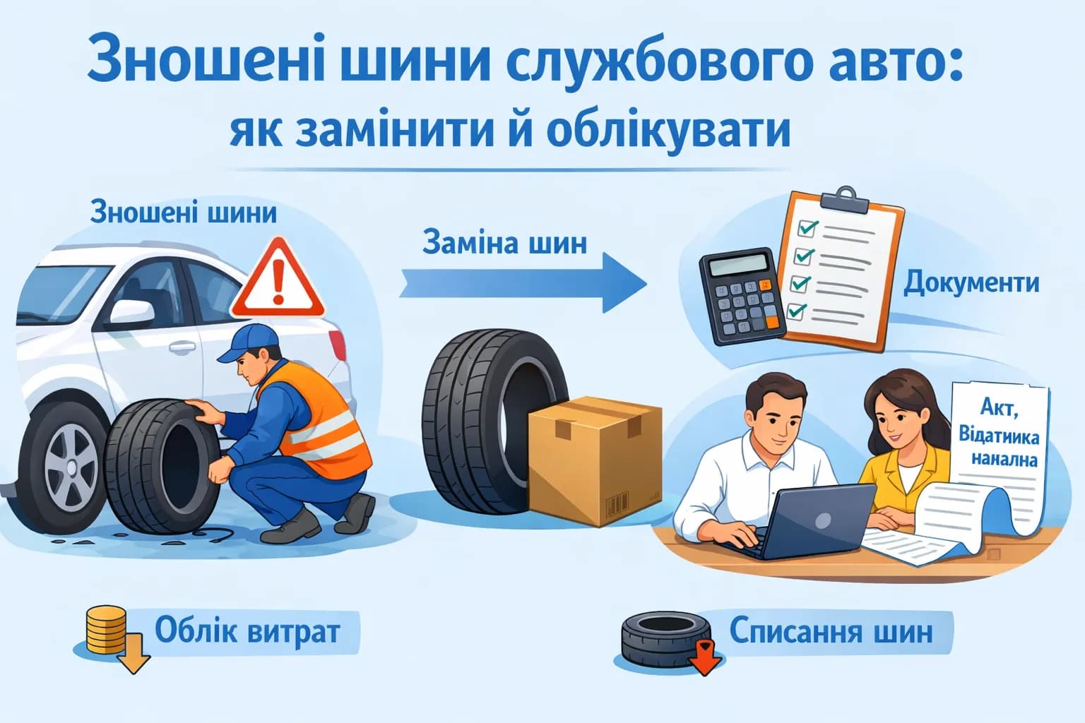 Зношені шини службового авто: як замінити й облікувати