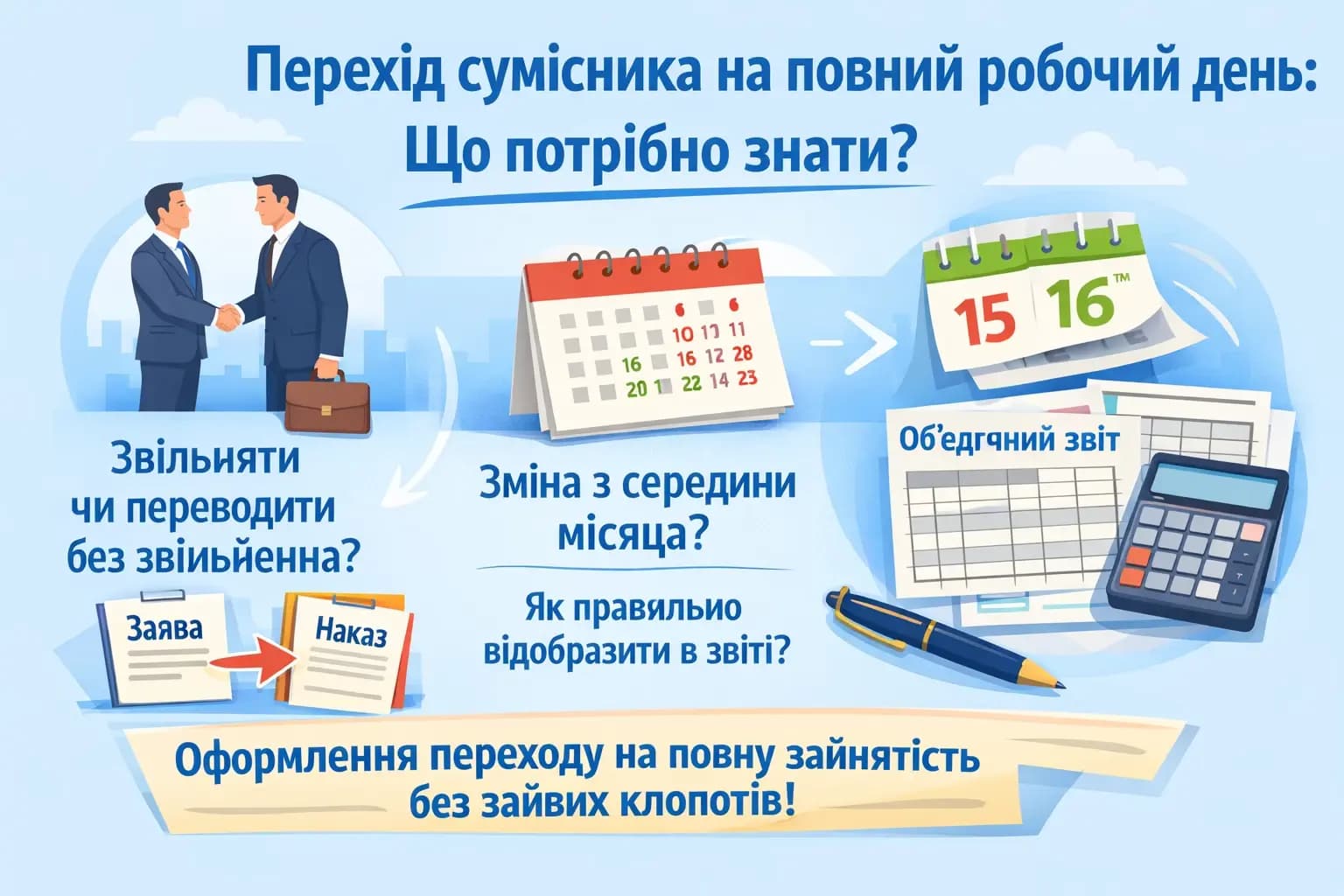 Три питання щодо переходу на повний робочий час із неповного для сумісника