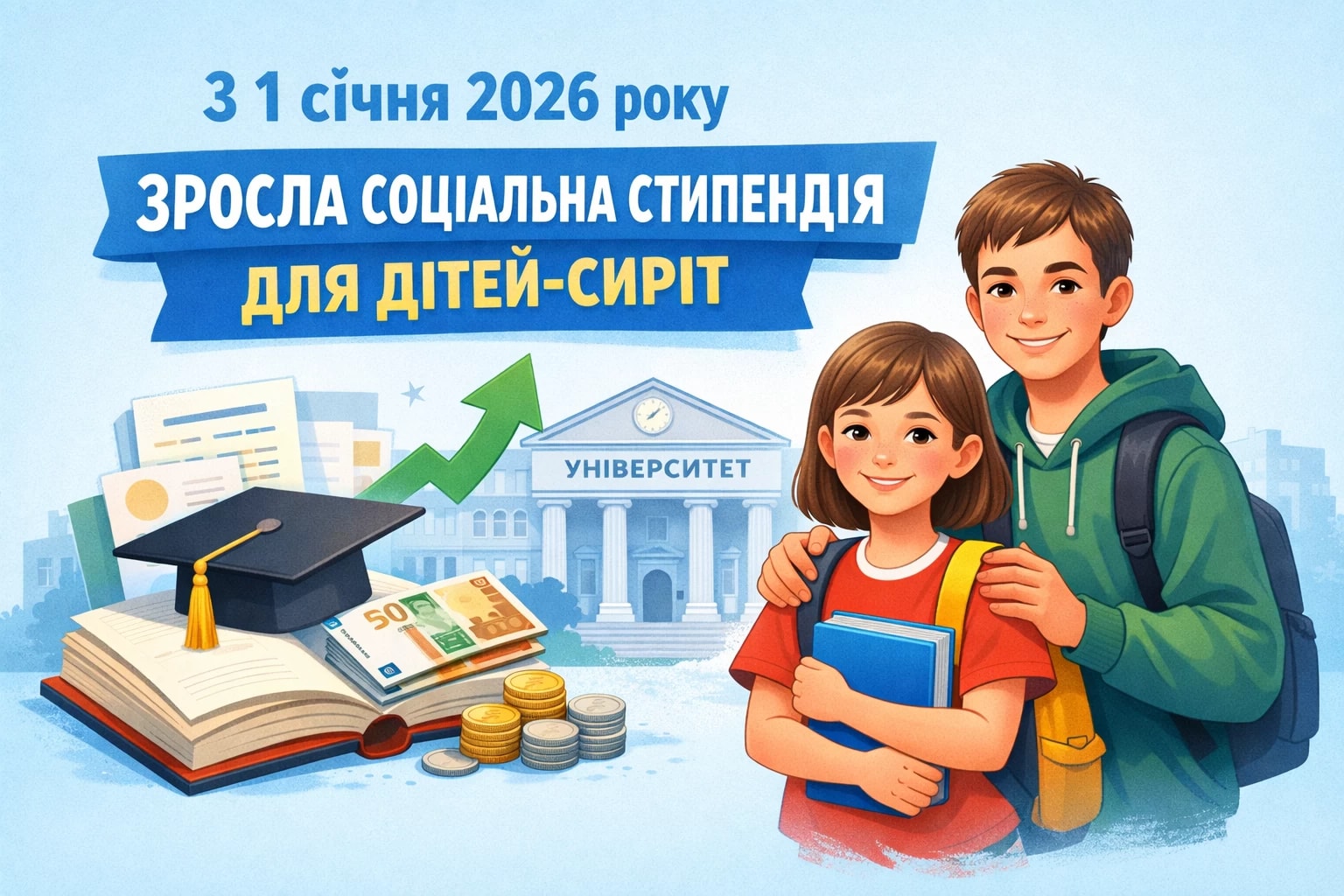 З 1 січня 2026 року зросла соціальна стипендія для дітей-сиріт