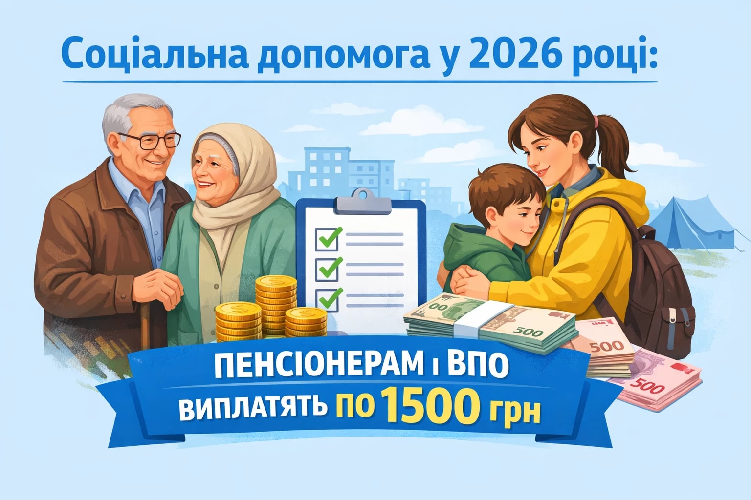 Соціальна допомога у 2026 році: пенсіонерам і ВПО виплатять по 1500 грн