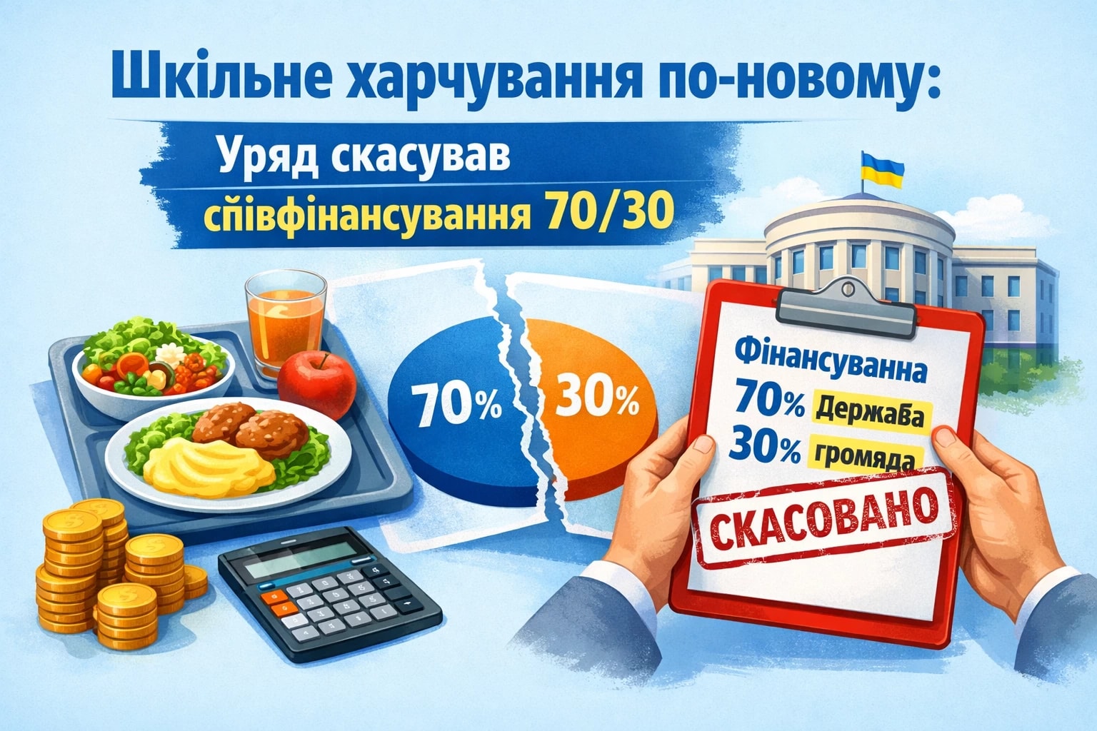 Шкільне харчування по-новому: уряд скасував співфінансування 70/30