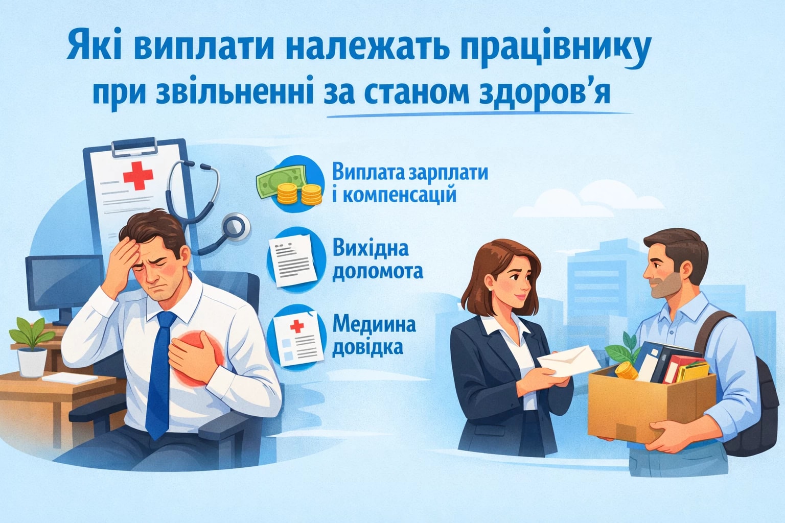 Які виплати належать працівнику при звільненні за станом здоров’я
