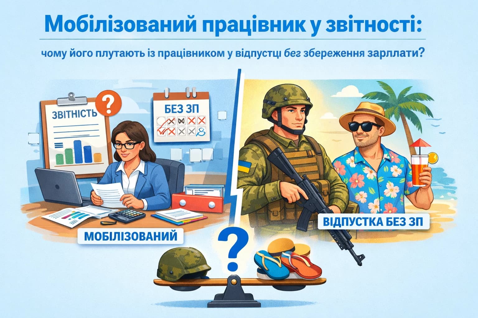 Мобілізований працівник у звітності: чому його плутають із працівником у відпустці без збереження зарплати?