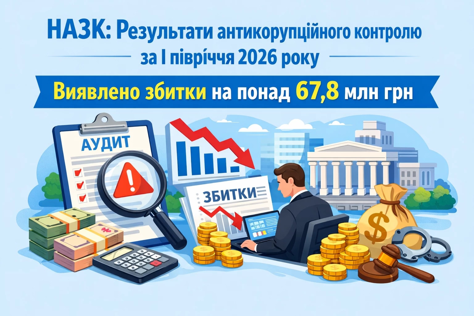 НАЗК оприлюднило результати антикорупційного контролю за І півріччя 2026 року: виявлено збитки на понад 67,8 млн грн