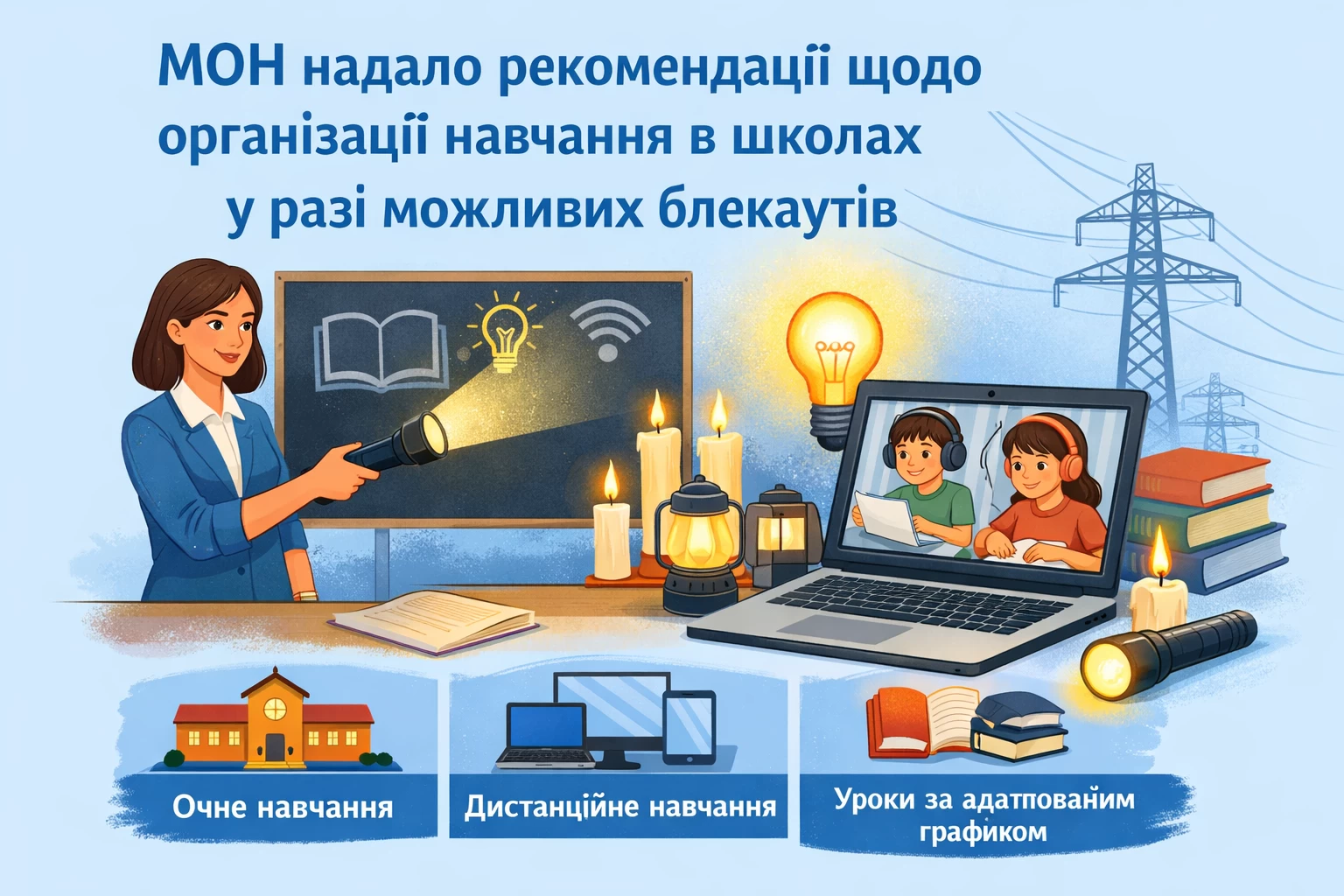 МОН надало рекомендації щодо організації навчання в школах у разі можливих блекаутів