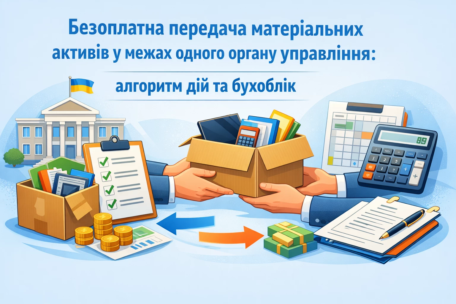 Безоплатна передача матеріальних активів у межах одного органу управління: алгоритм дій та бухоблік