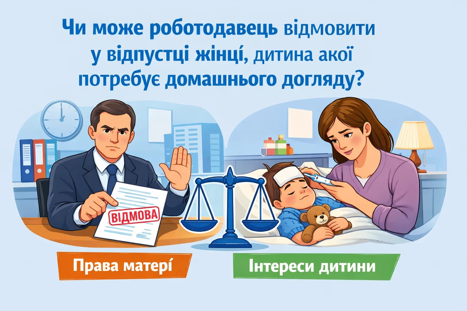 Чи може роботодавець відмовити у відпустці жінці, дитина якої потребує домашнього догляду