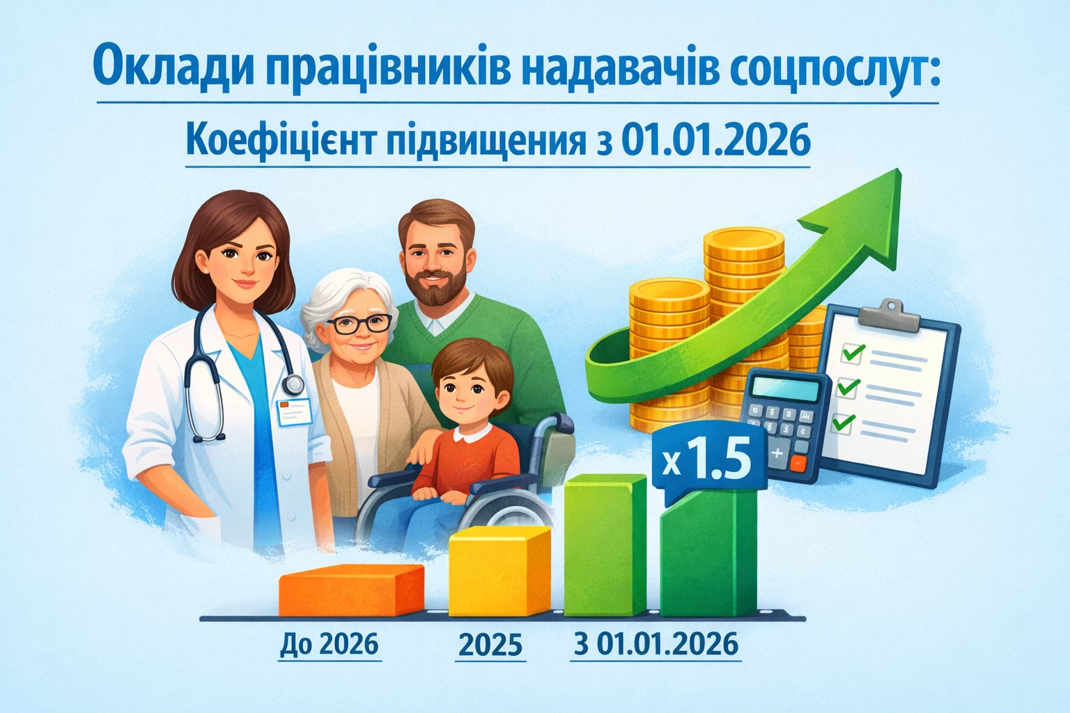 Оклади працівників надавачів соцпослуг: коефіцієнт підвищення з 01.01.2026