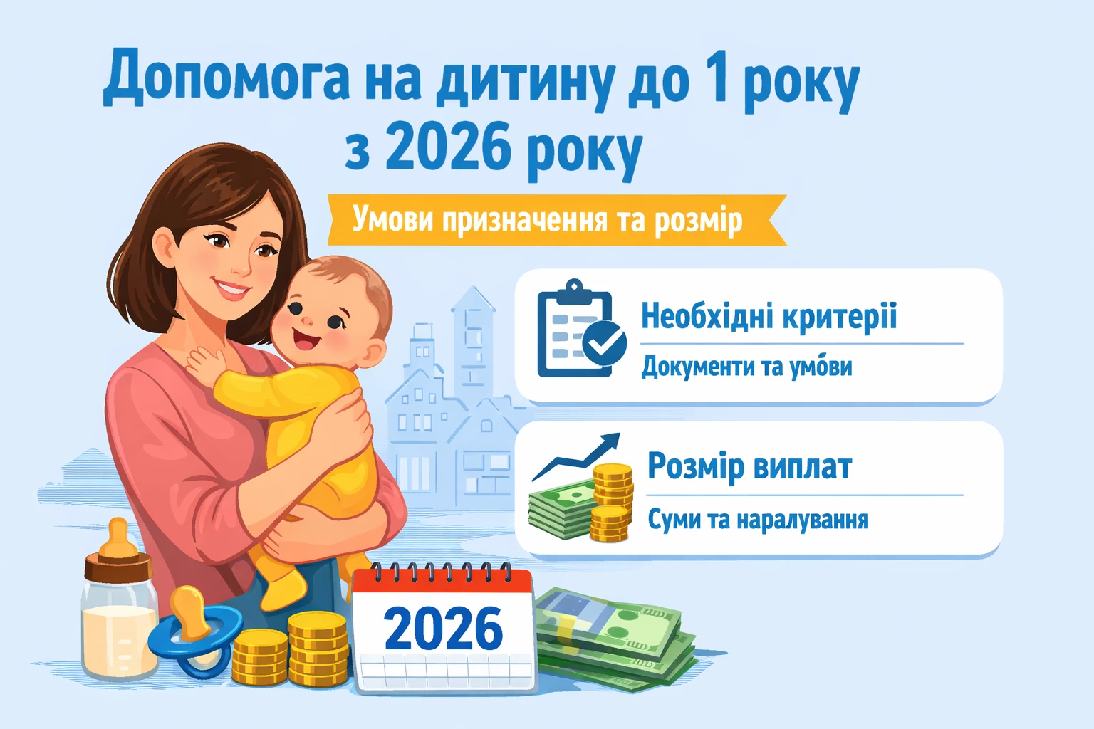 Допомога для догляду за дитиною до 1 року з 2026 року: умови призначення та розмір