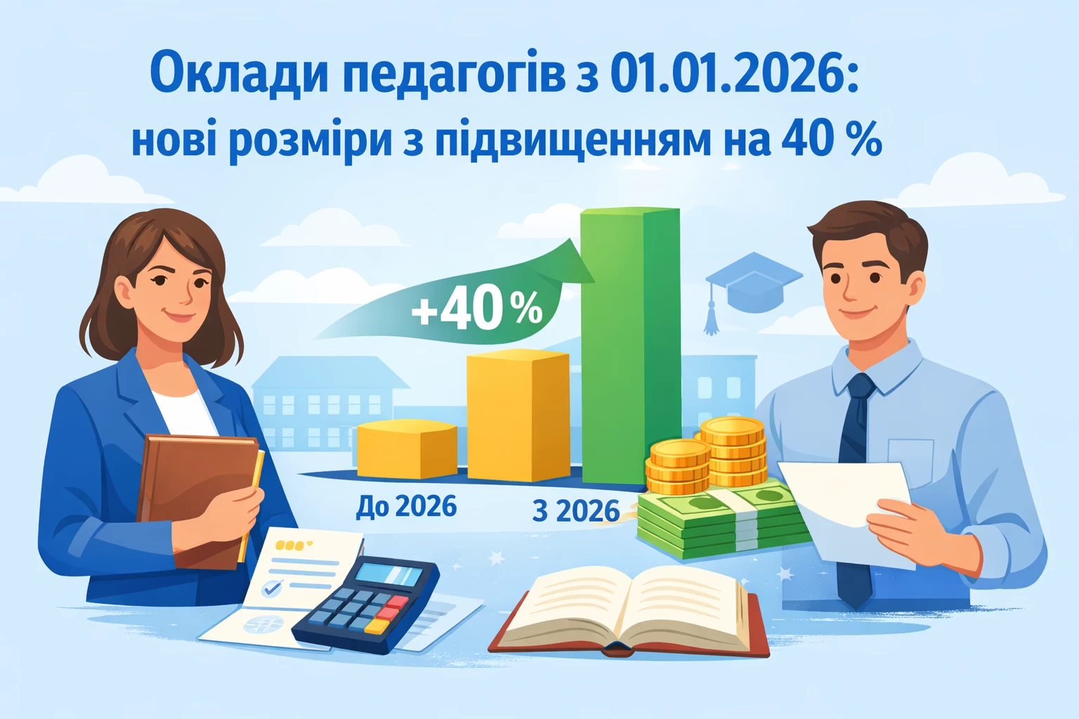 Оклади педагогів з 01.01.2026: нові розміри з підвищенням на 40 %