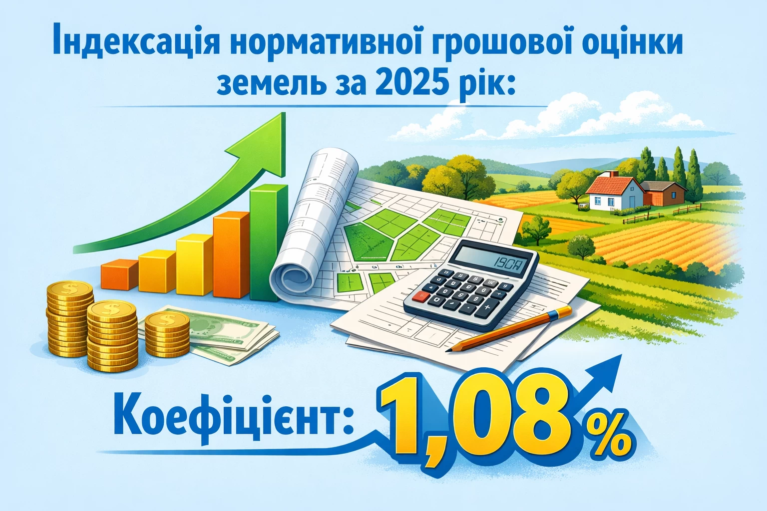Індексація нормативної грошової оцінки земель за 2025 рік: коефіцієнт 1,08