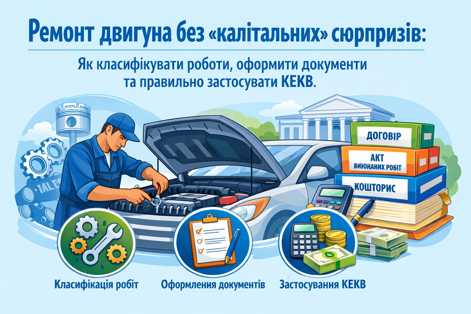 Ремонт двигуна без «капітальних» сюрпризів: як класифікувати роботи, оформити документи та правильно застосувати КЕКВ