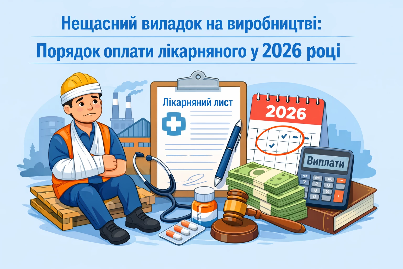 Нещасний випадок на виробництві: порядок оплати лікарняного у 2026 році