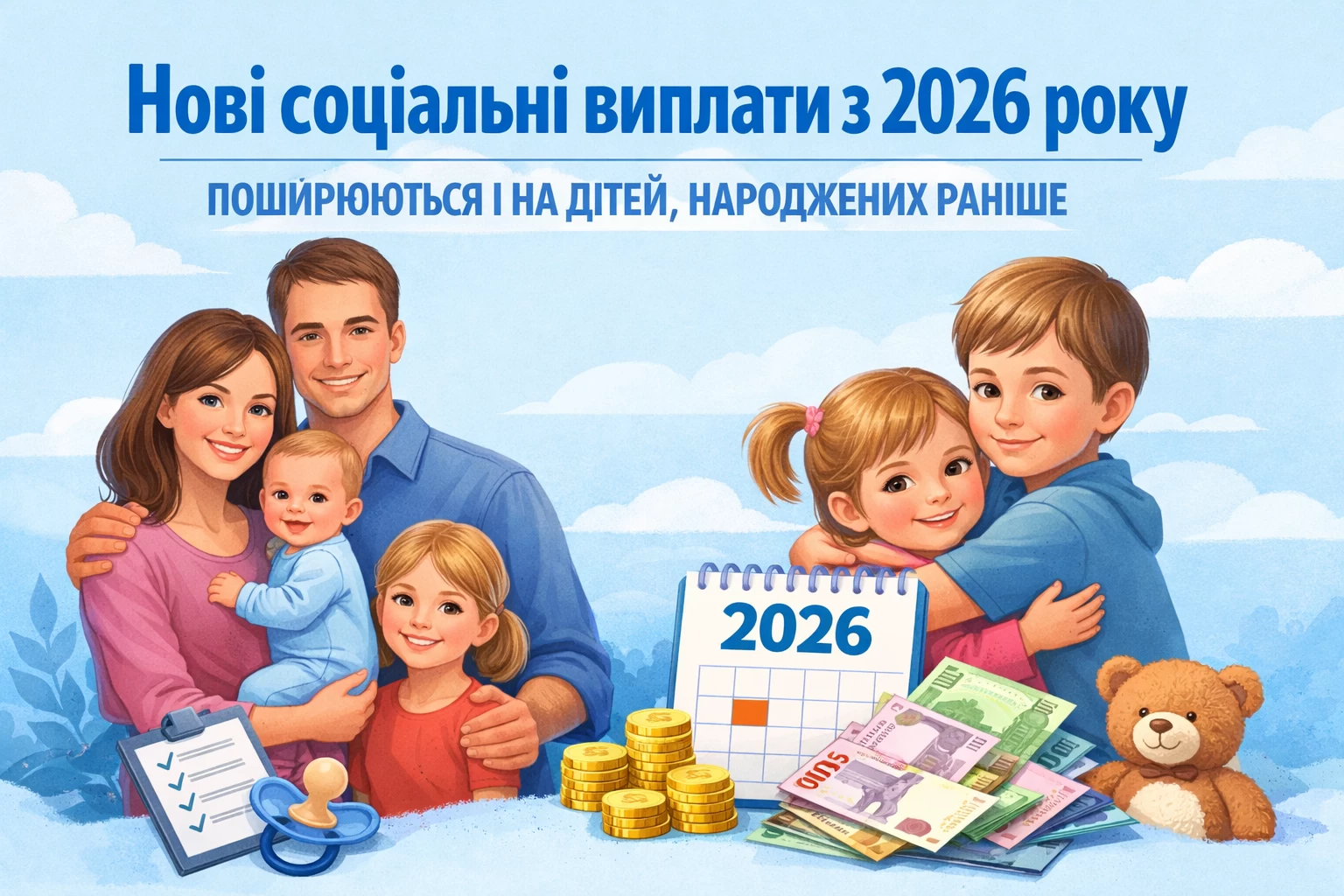 Нові соціальні виплати з 2026 року поширюються і на дітей, народжених раніше
