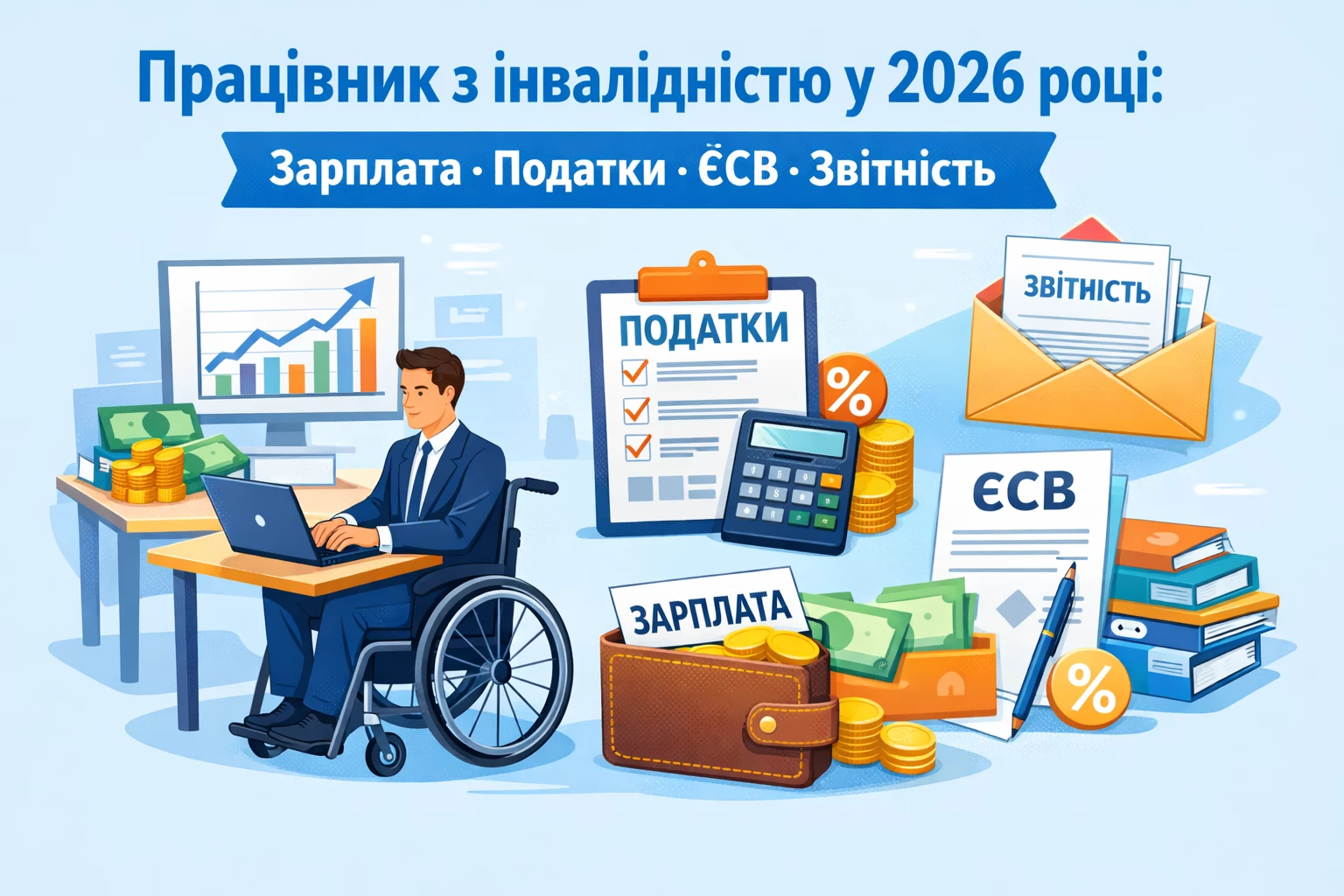 Працівник з інвалідністю у 2026 році: зарплата, податки, ЄСВ, звітність