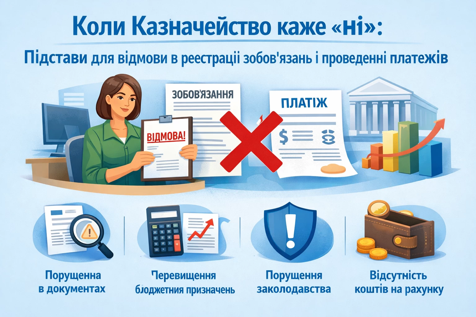 Коли Казначейство каже «ні»: підстави для відмови в реєстрації зобов’язань і проведенні платежів