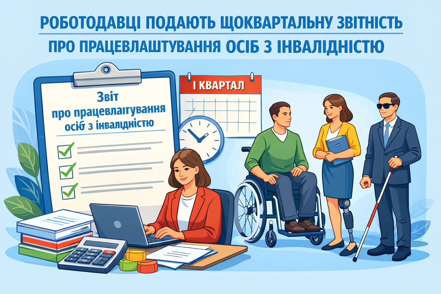 Роботодавці подають щоквартальну звітність про виконання нормативу працевлаштування осіб з інвалідністю